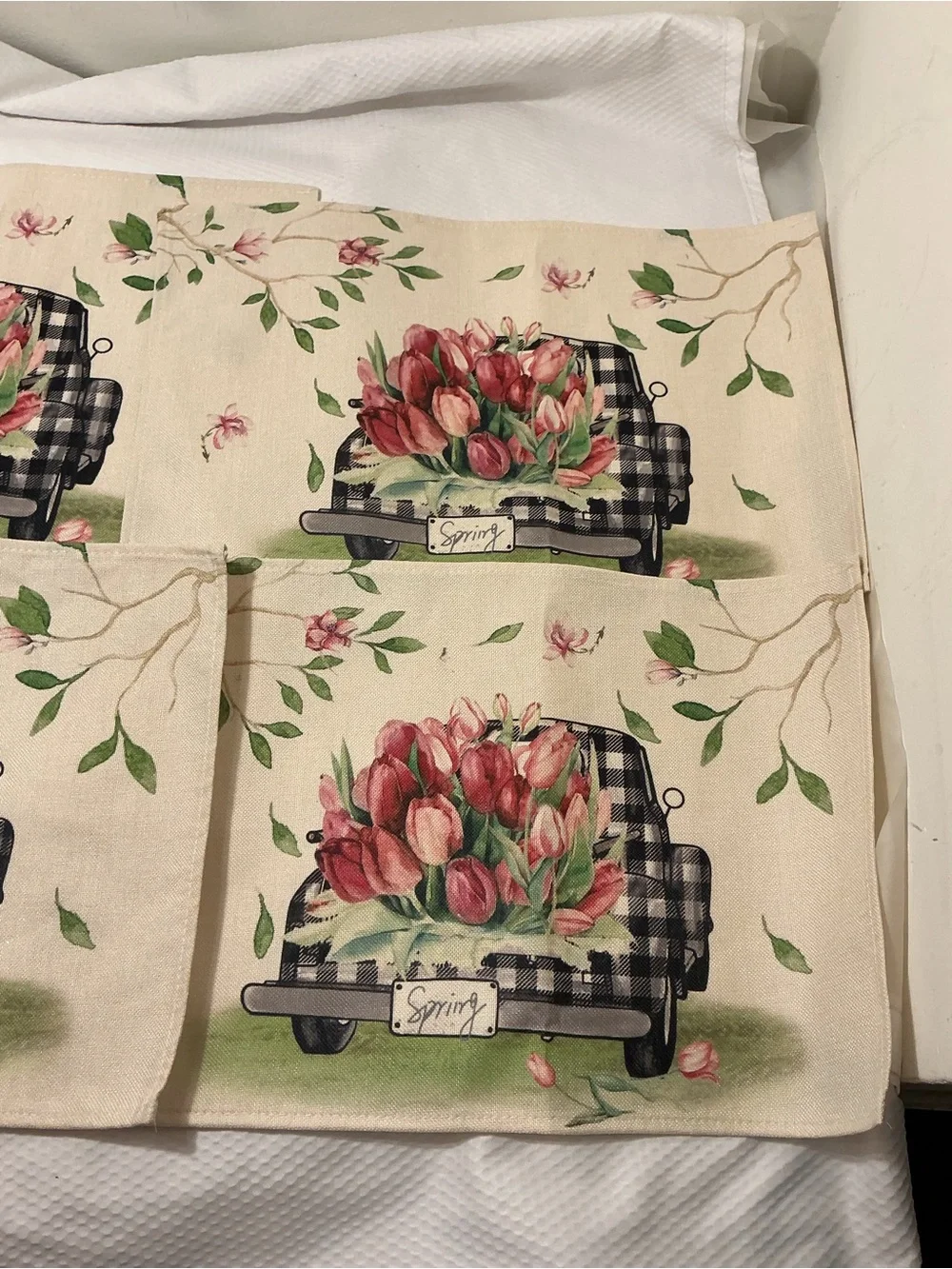 Spring Tulip Truck Decorative Kitchen Towel - Cream